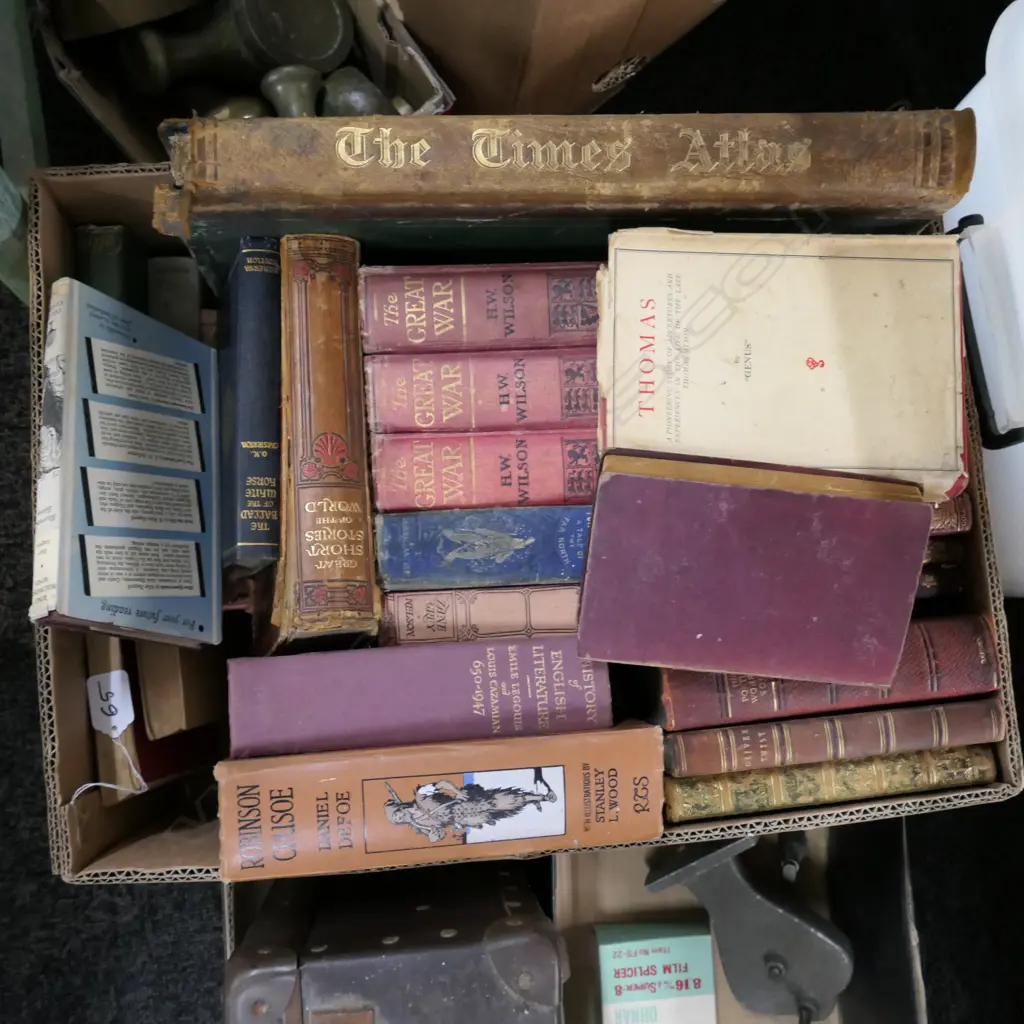 LARGE BOX ASST VINTAGE BOOKS INCL. GREAT WAR / DICKENS / ARISTOTLE ETC Image 1++