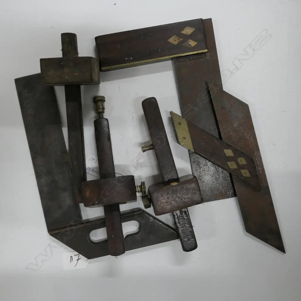 LOT OF ANTIQUE SET SQUARES+ SCRIBES Image 1++