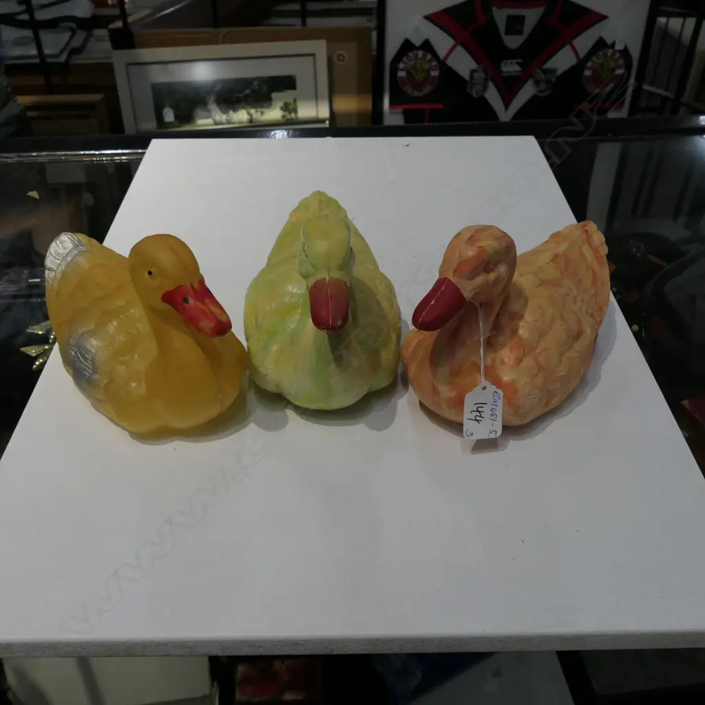 3 VINTAGE PALITOY PLASTIC DUCKS COLOURED L.200MM Image 1++