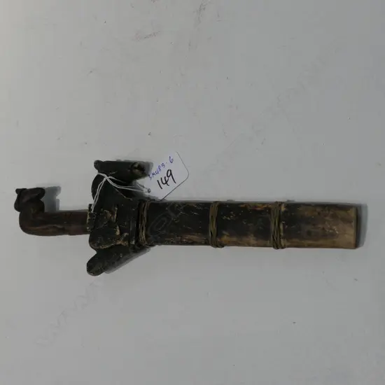 (K?8) AN OLD INDONESIAN KNIFE w HILT & SCABBARD MOUTH APPEARING AS A HORSE & RIDER