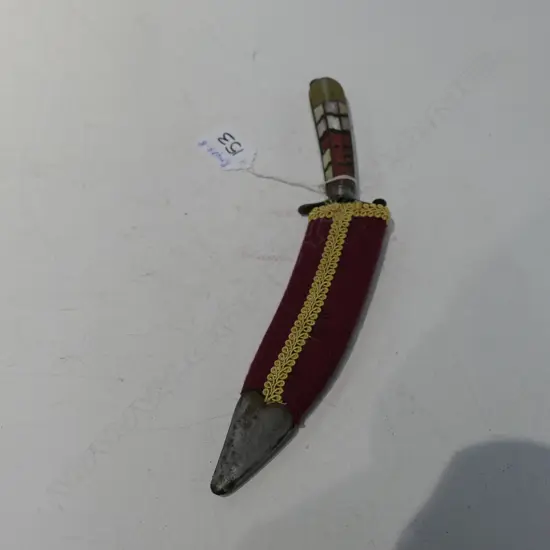 (KN10) SMALL KUKHRI SHAPED KNIFE w M.o'P INLAID HILT (SOME LOSSES)