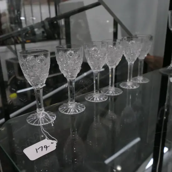 6 CUT CRYSTAL SHERRY GLASSES, H. 100MM