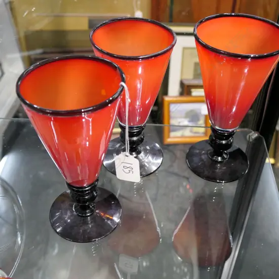 3 HOGLUND GLASS GOBLETS SIGNED H 170