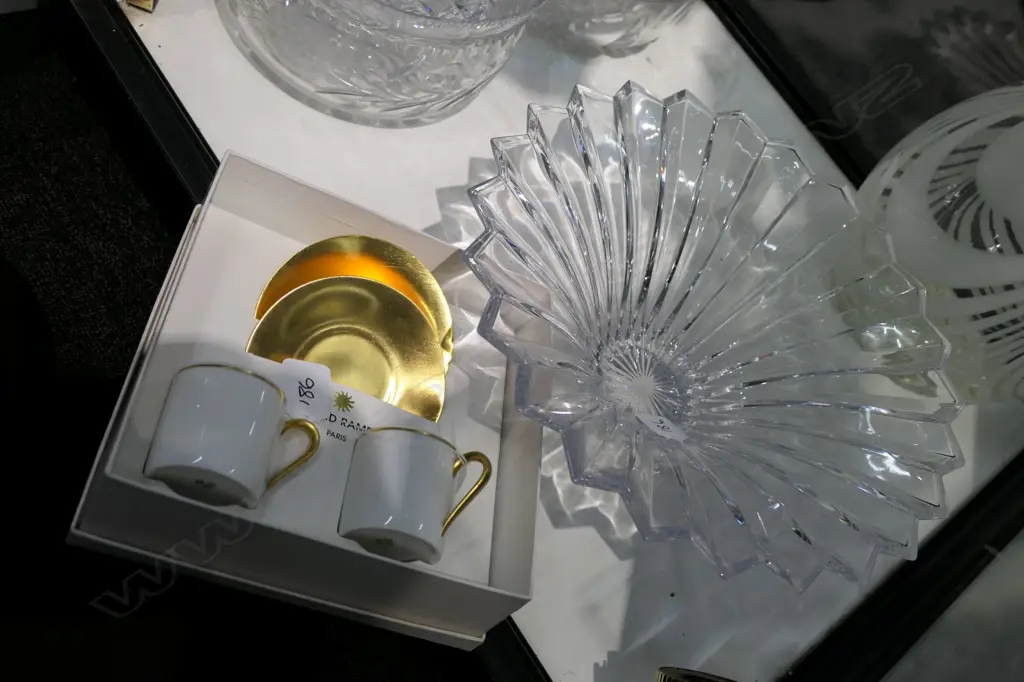 VILLEROY & BOSCH CRYSTAL BOWL Dia.320mm, & LIMOGES EDOUARD RIMBAUD COFFEE SET Image 1++
