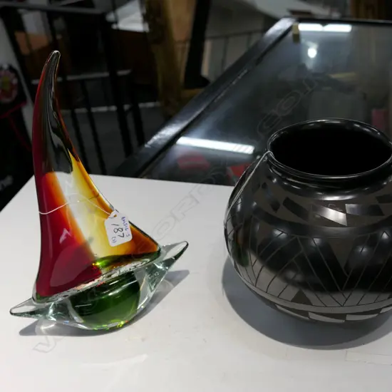 NZ ART GLASS BOAT AND VASE