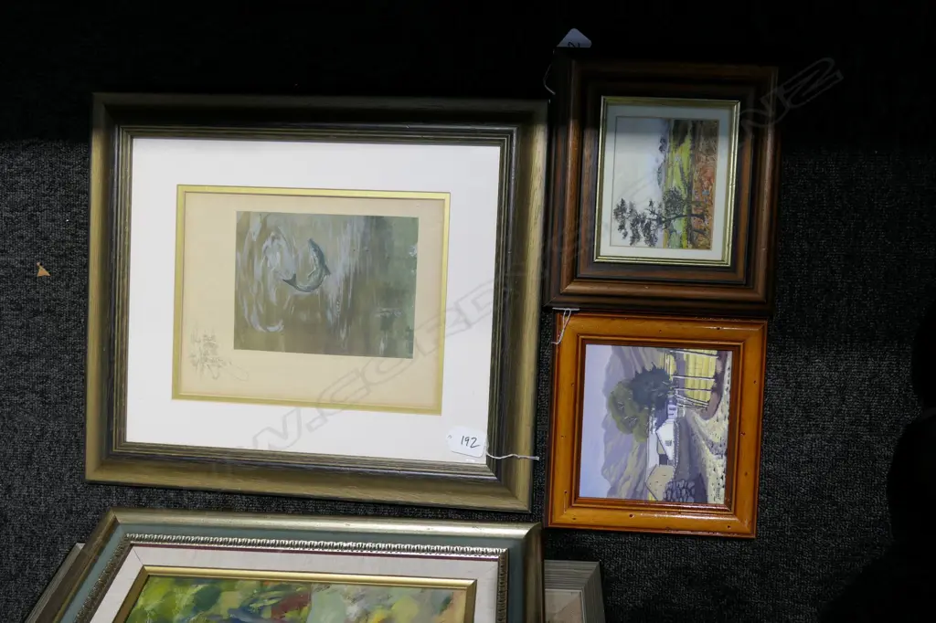 G SEYMOUR PRINT SALMON FISHING, SMALL ENCAUSTIC ARTWORK by NICHOLSON, & SMALL ACRYLIC - LAKE DISTRICT COTTAGE by CREMER Image 1++