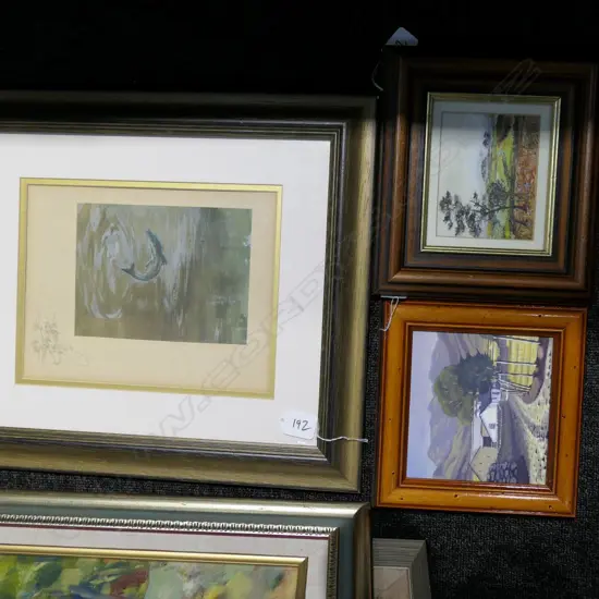 G SEYMOUR PRINT SALMON FISHING, SMALL ENCAUSTIC ARTWORK by NICHOLSON, & SMALL ACRYLIC - LAKE DISTRICT COTTAGE by CREMER