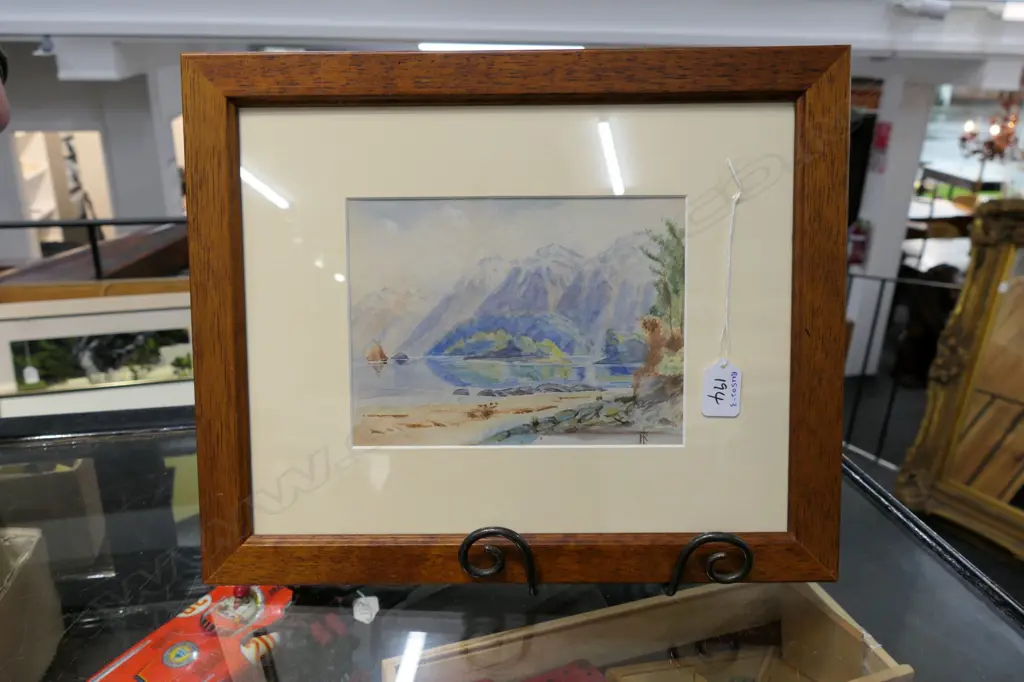 19thC WATERCOLOUR LANDSCAPE, MONOGRAMMED. NOTE VERSO: ESTATE OF L.J. STEELE Image 1++
