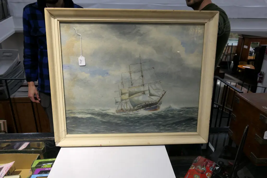 FRAMED WATERCOLOUR OF SAILING SHIP, UNSIGNED Image 1++