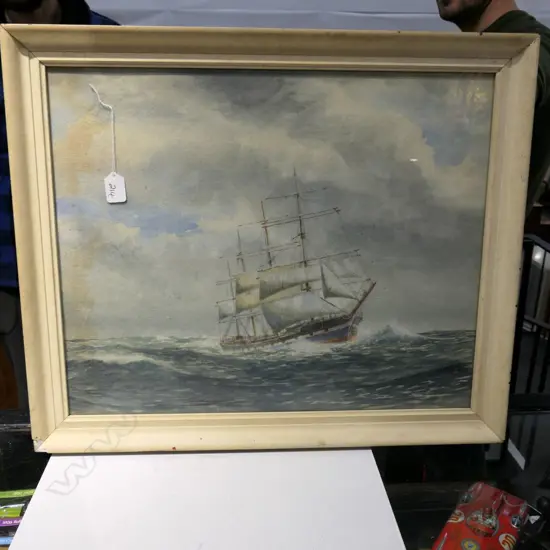 FRAMED WATERCOLOUR OF SAILING SHIP, UNSIGNED