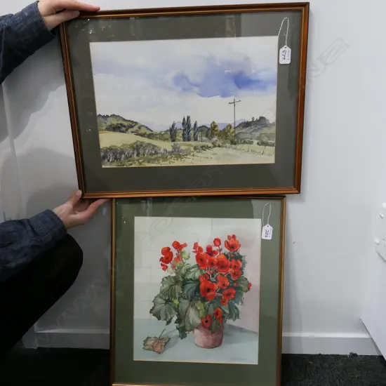 2 W/C - K. HOOPER - NZ L'SCAPE 270 x 400mm & G. GROVER 'BEGONIA IN A POT'  350x 300mm
