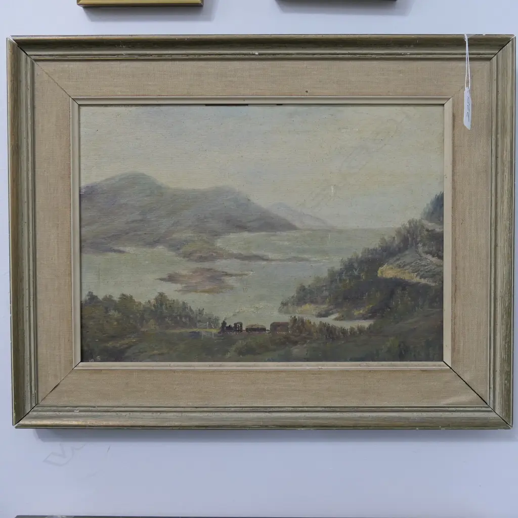 M.S ARTIST UNKNOWN OIL COASTAL TRAIN 1903 Image 1++