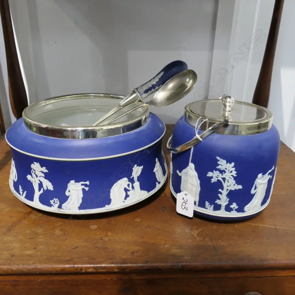 ADAMS JASPERWARE BISCUIT BARREL AND SALAD BOWL AND SERVERS Image 1++