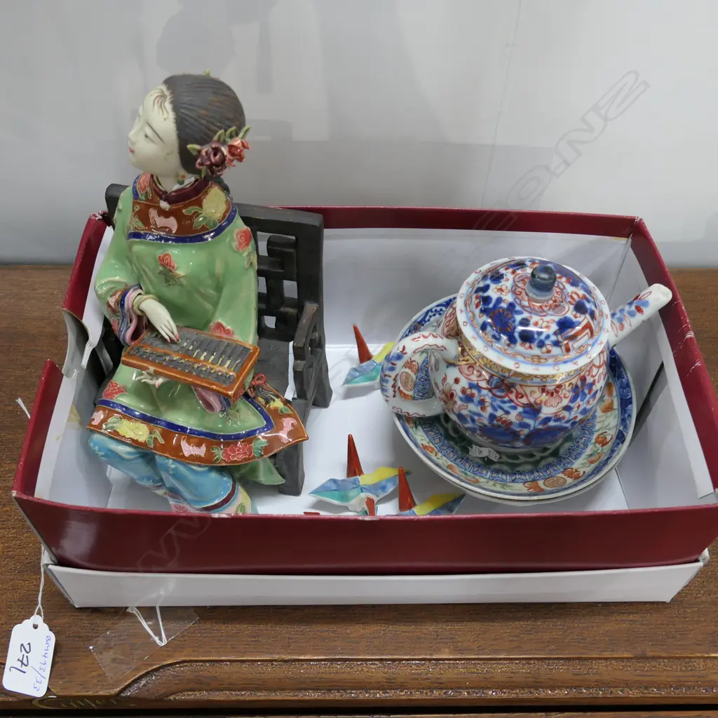 SMALL BOX IMARI DISHES, PORCELAIN FIGURE, ETC. Image 1++