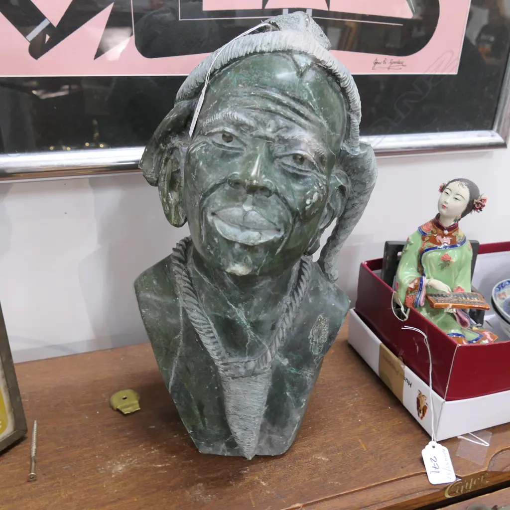 CARVED STONE AFRICAN WARRIOR BUST H 380MM Image 1++