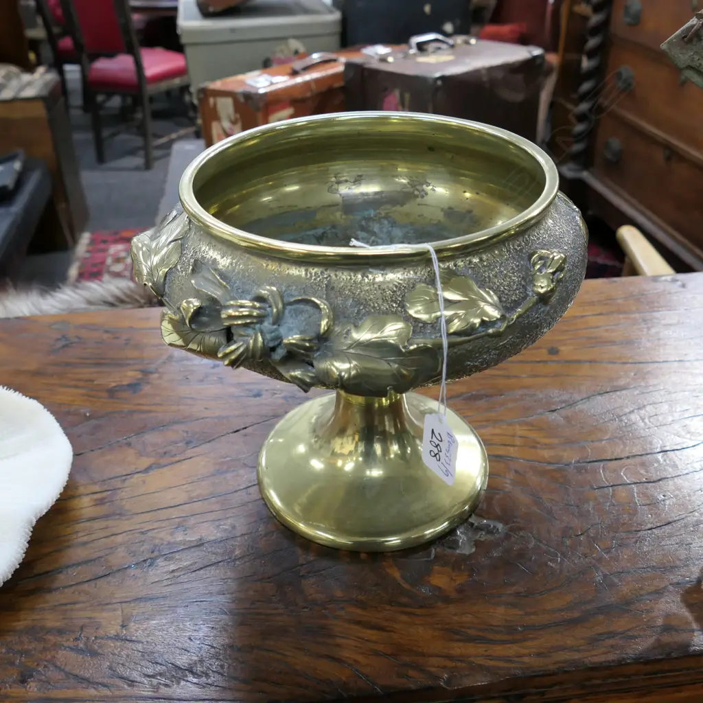 BRASS FLORAL DECORATED COMPORT H 120 MM W. BONE BEADS ETC Image 1++