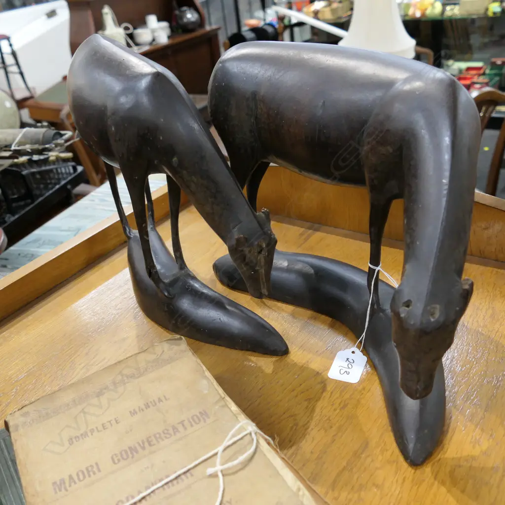 PR OF CARVED WOODEN DEER H 240 MM Image 1++