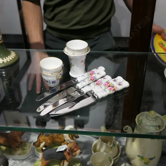 5 ROYAL CROWN DERBY FRUIT KNIVES + MINI VASE ETC