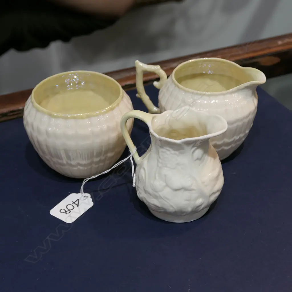 2 GREEN MARK BELLEEK JUGS AND SUGAR BOWL Image 1++