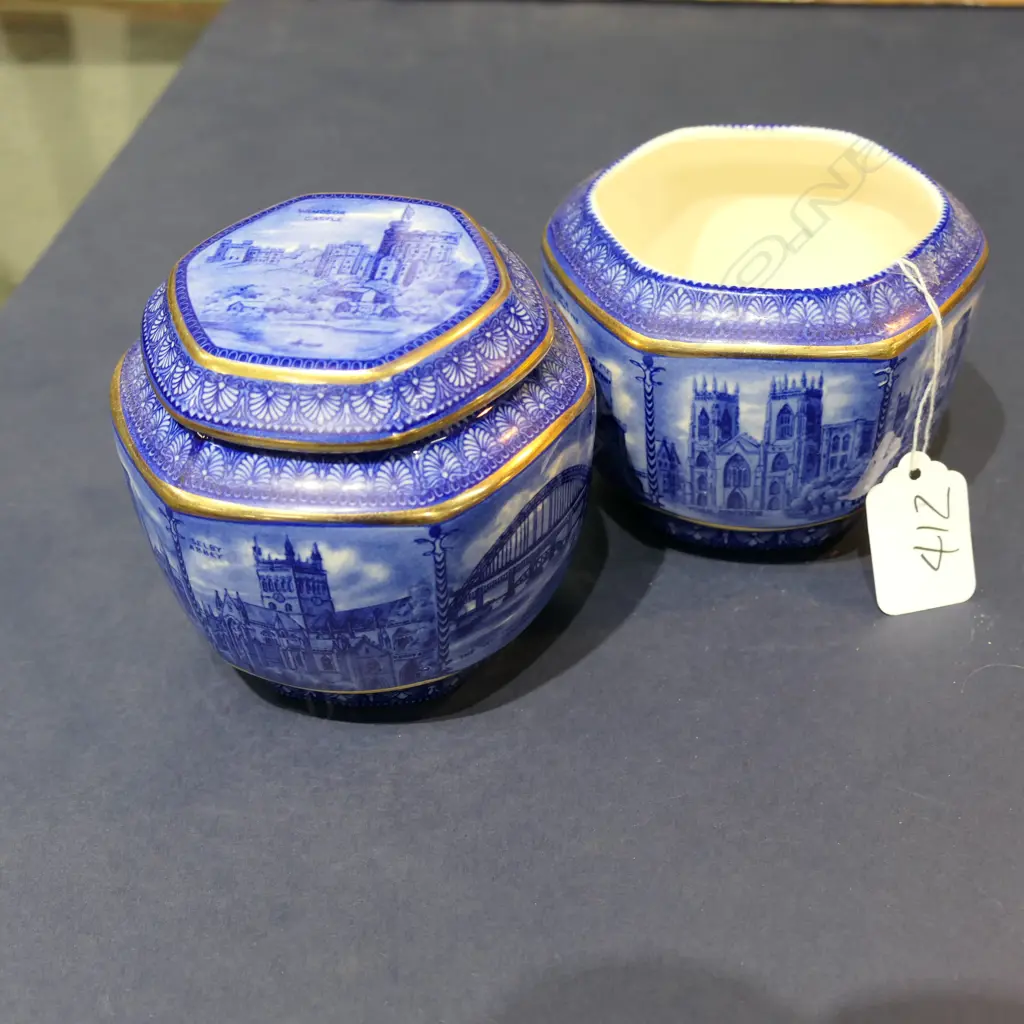 2 MALING B&W TEA CADDIES FOR RINGTON'S TEA 80th ANNIVERSARY (1 LID ABSENT) Image 1++