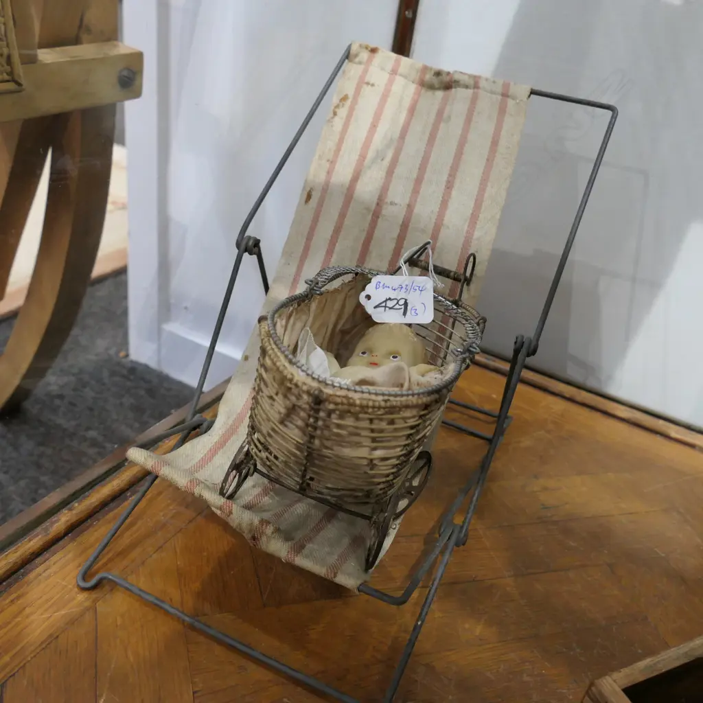 CHILD'S TOY PRAM, DOLL & DECK CHAIR Image 1++