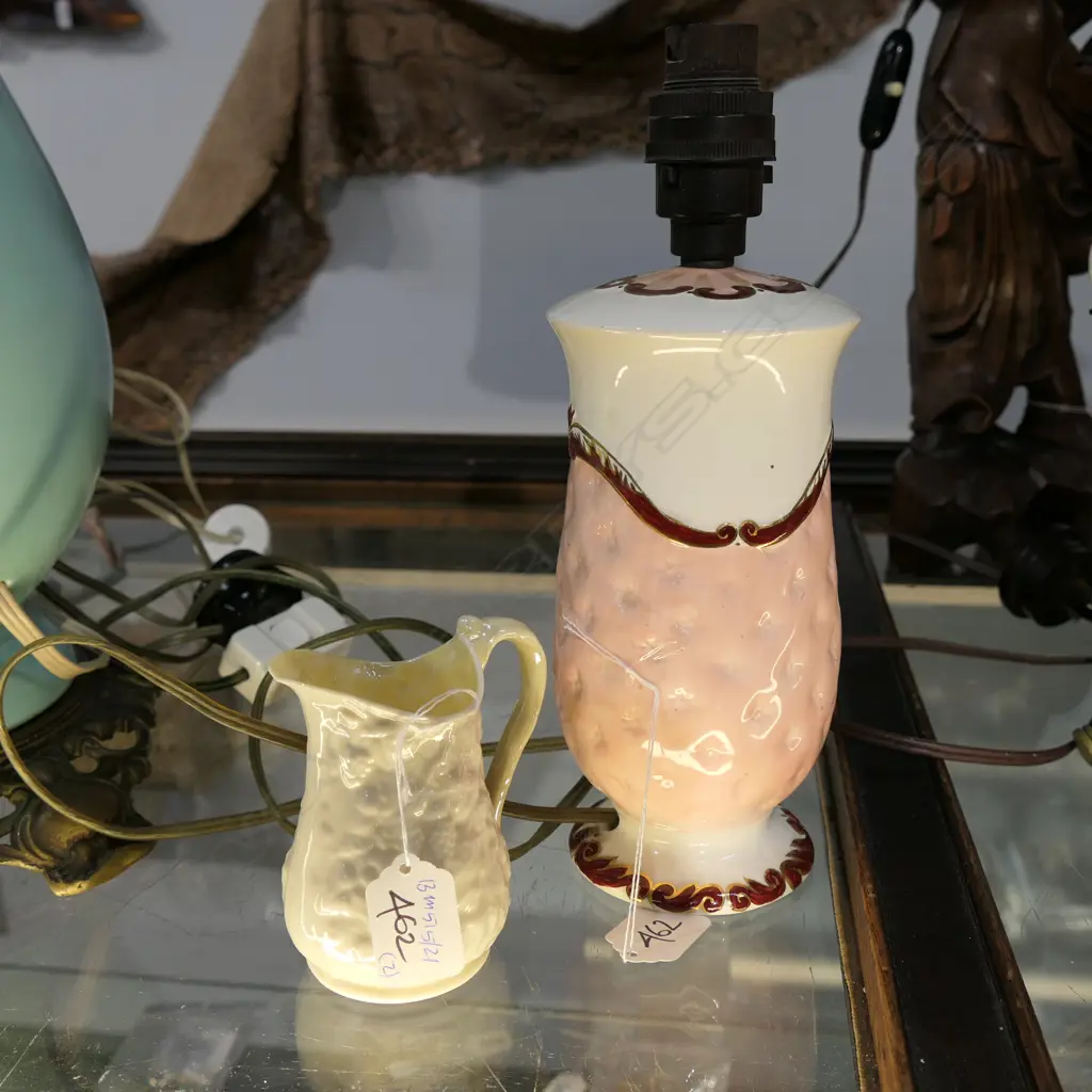 BELLEEK BLACK MARK JUG & WEDGWOOD LAMP BASE Image 1++