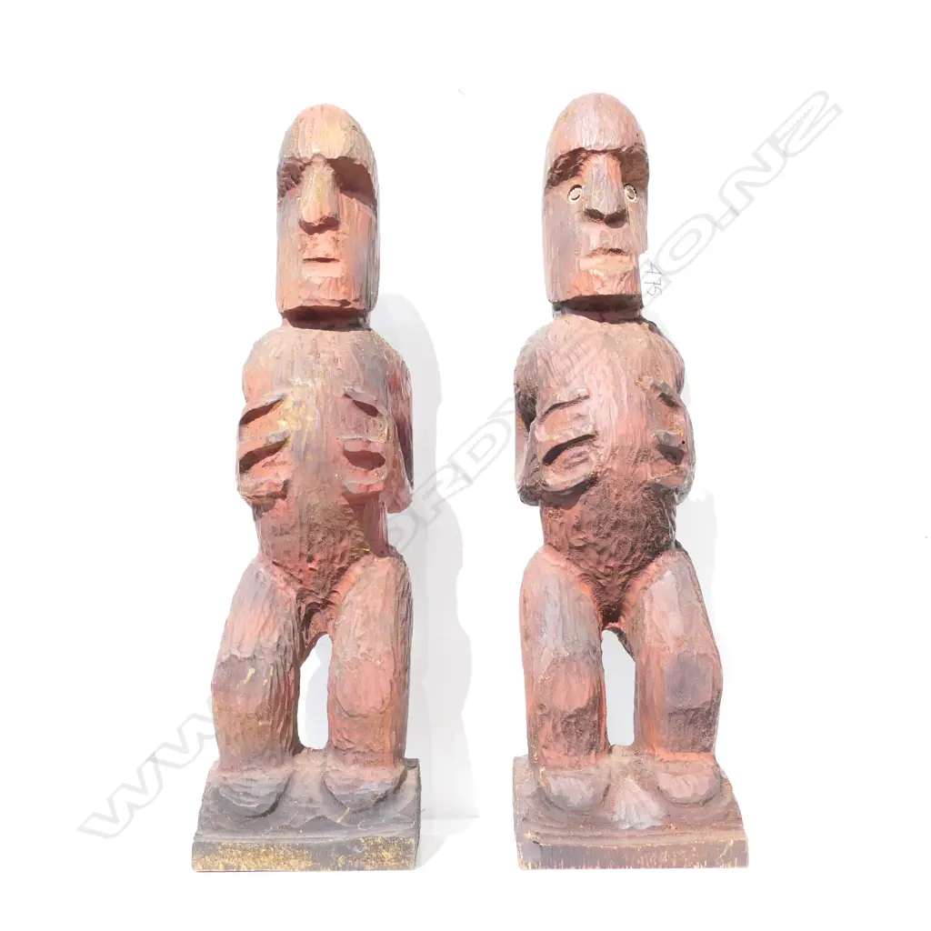 2 CARVED WOODEN POUTOKOMANAWA H. 410MM Image 1++