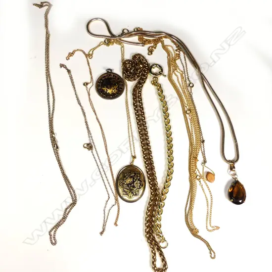 ASST GOLD/GOLD PLATE CHAINS (1 CLASP MARKED 9CT)