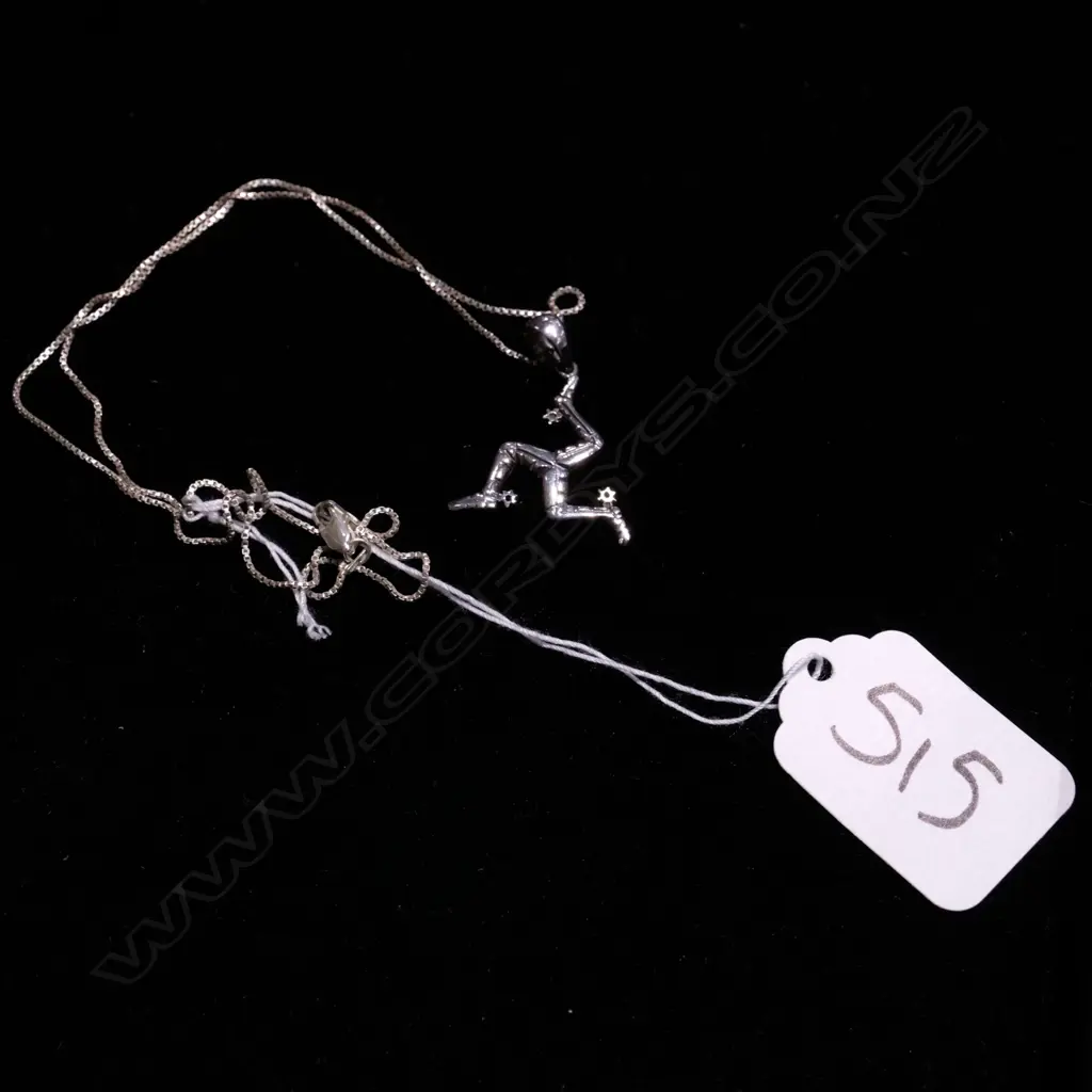 .925 SILVER MANX PENDANT ON CHAIN, 4.46G TOTAL Image 1++