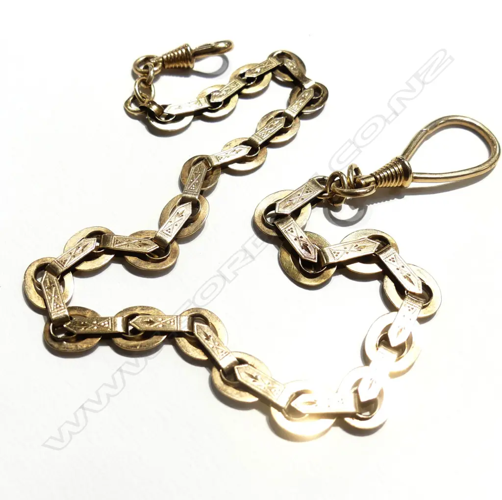 15ct GOLD FANCYLINK FOB CHAIN, 18.2G Image 1++