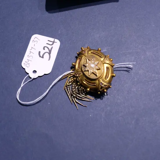 VICTORIAN GOLD PLATED TASSEL BROOCH WITH SEED PEARLS 