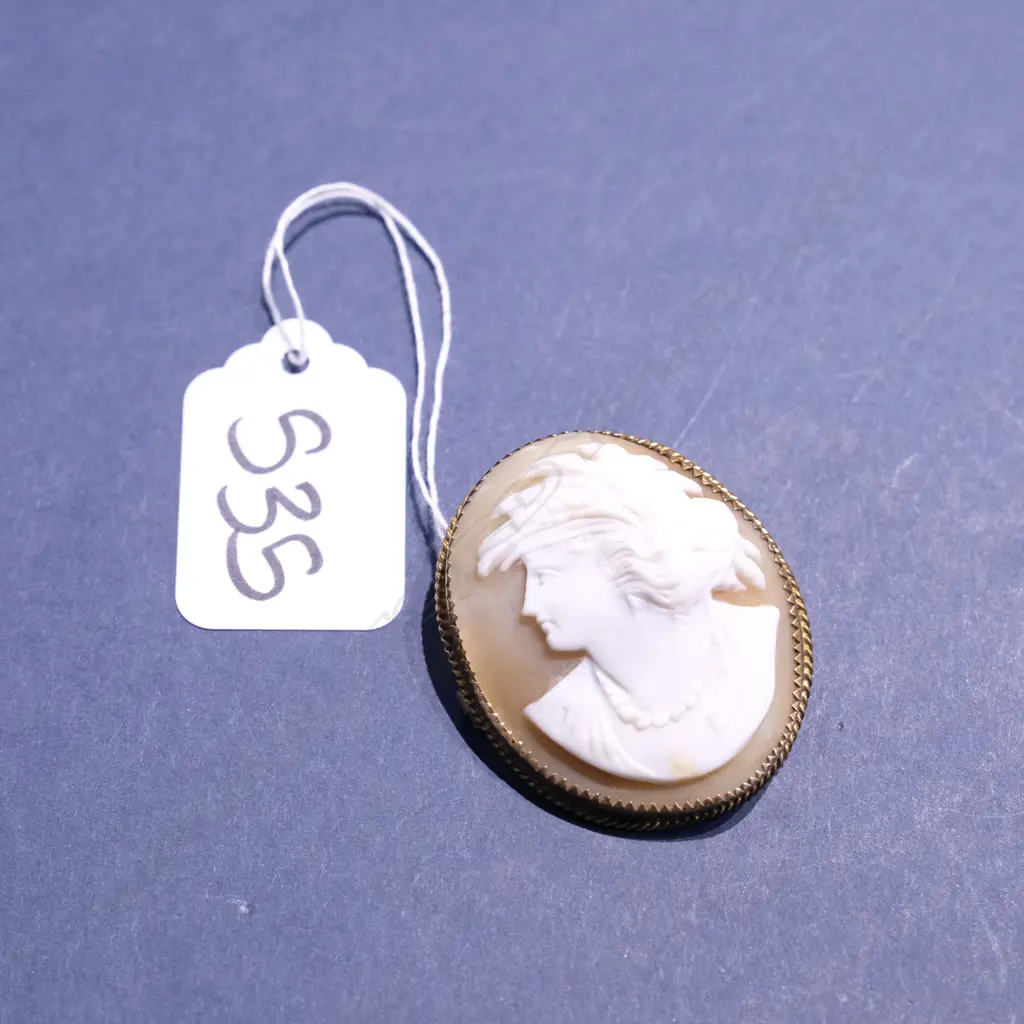 GOLD PLATED VICTORIAN CAMEO BROOCH Image 1++