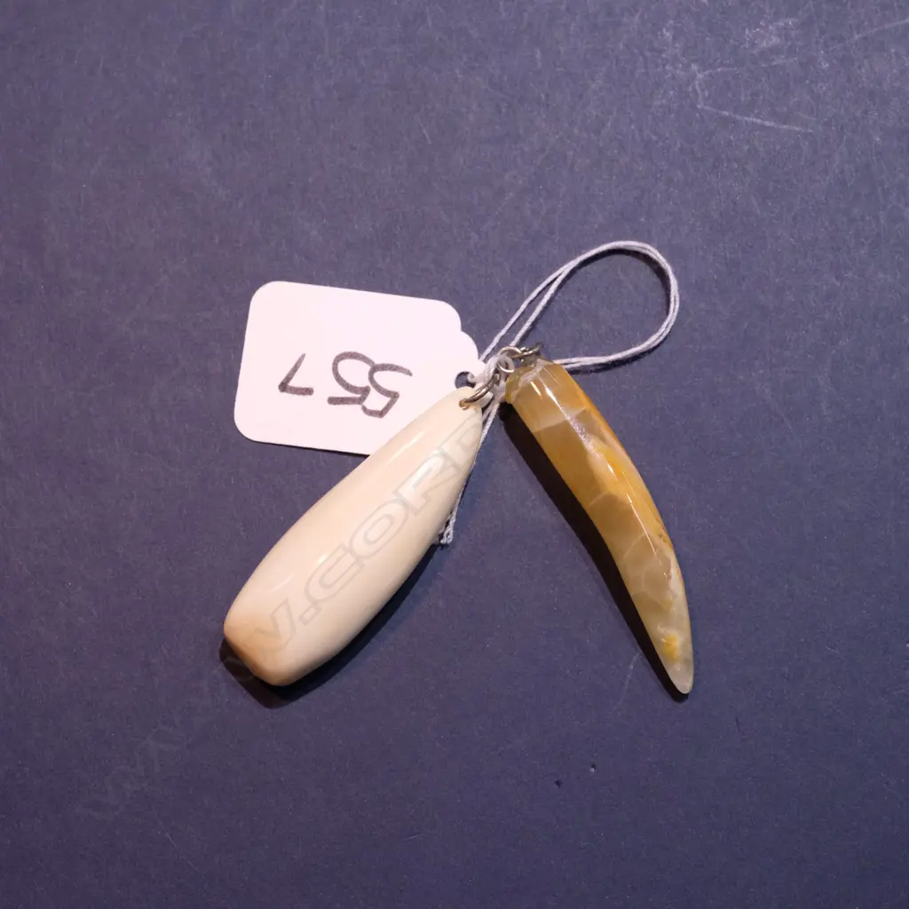 2 LARGE PENDANTS; 1 TOOTH, 1 AGATE Image 1++