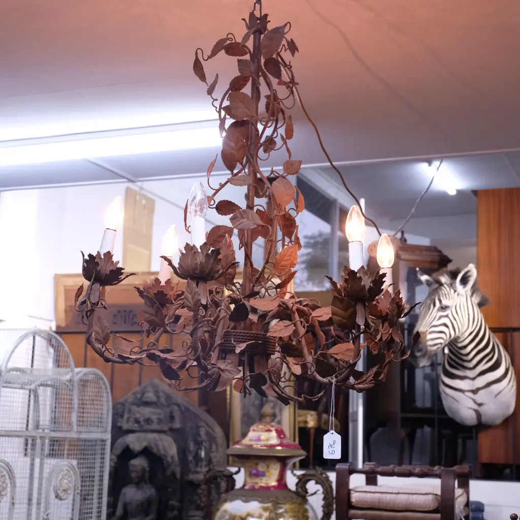 ITALIAN IRON CHANDELIER DECORATED W/ VINES Image 1++