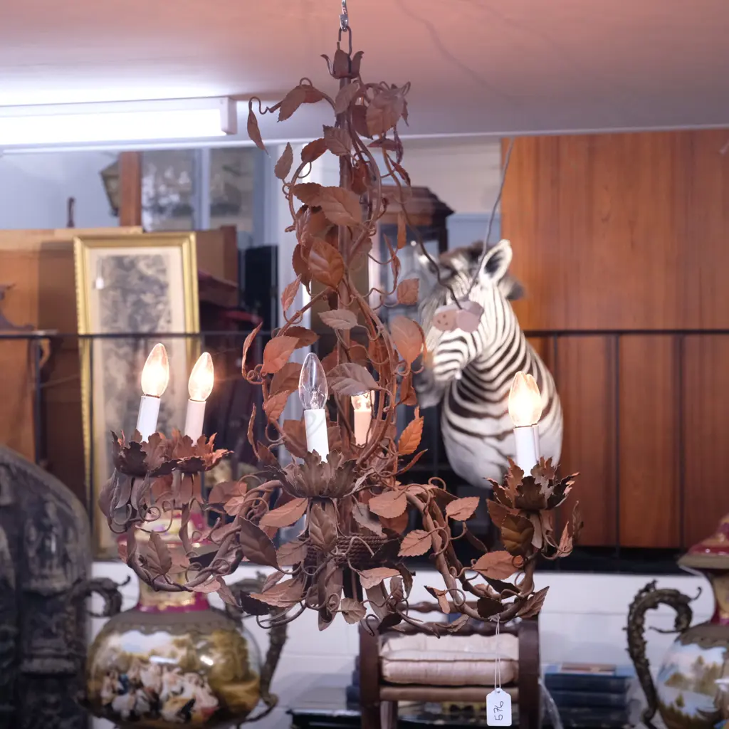 ITALIAN IRON CHANDELIER DECORATED W/ VINES Image 1++