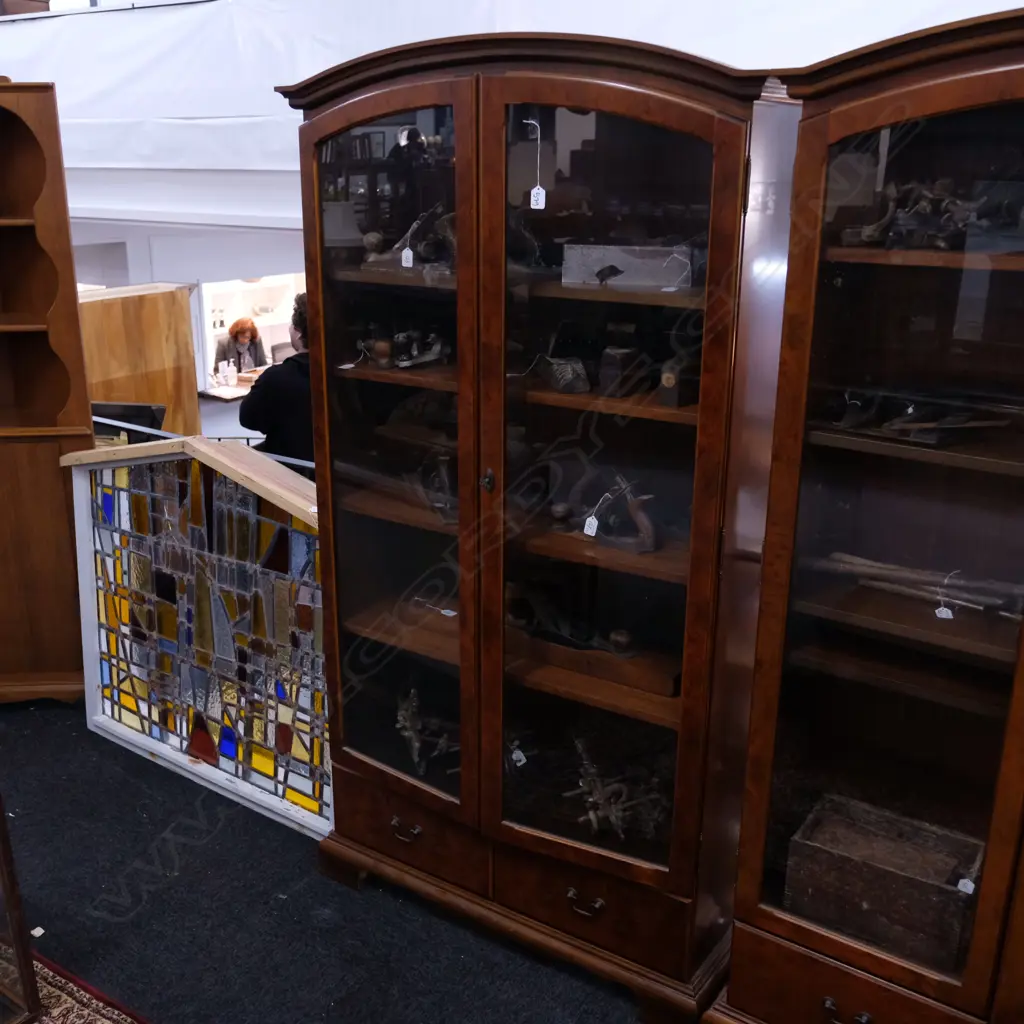 BURR WALNUT VENEER GLAZED BOOKCASE H. 1780MM Image 1++