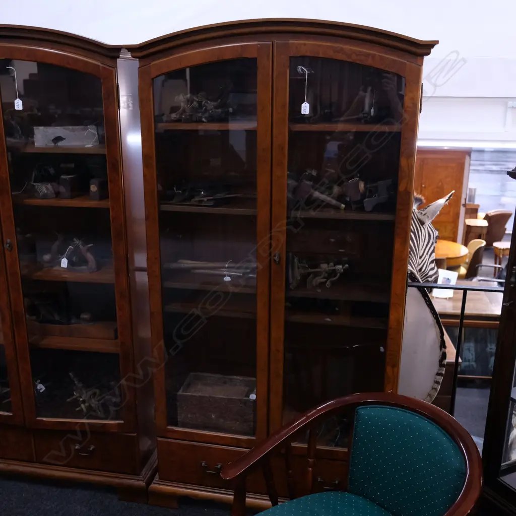 BURR WALNUT VENEER GLAZED BOOKCASE H. 1780MM Image 1++