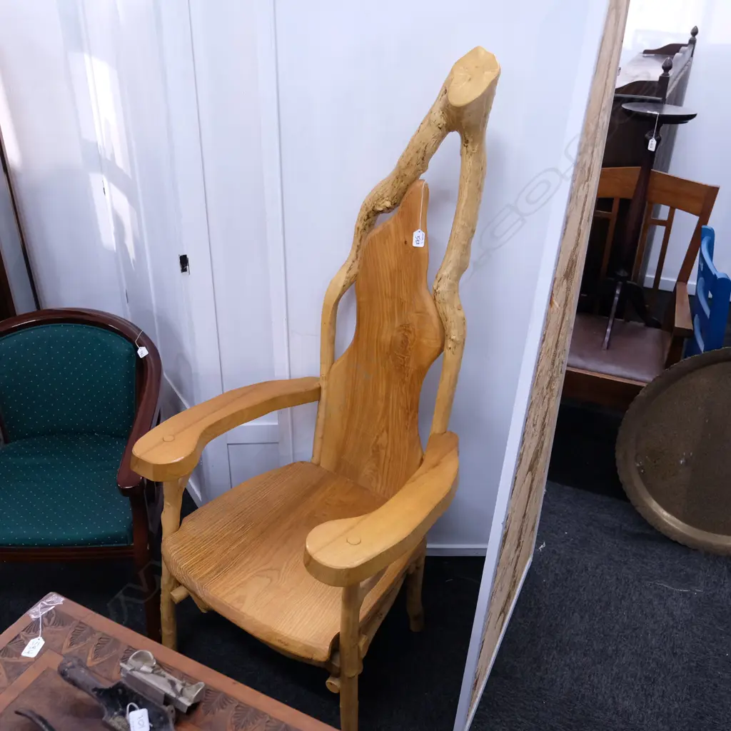 LARGE TIMBER HAND CRAFTED CHAIR H. 1480MM SOME BORER Image 1++