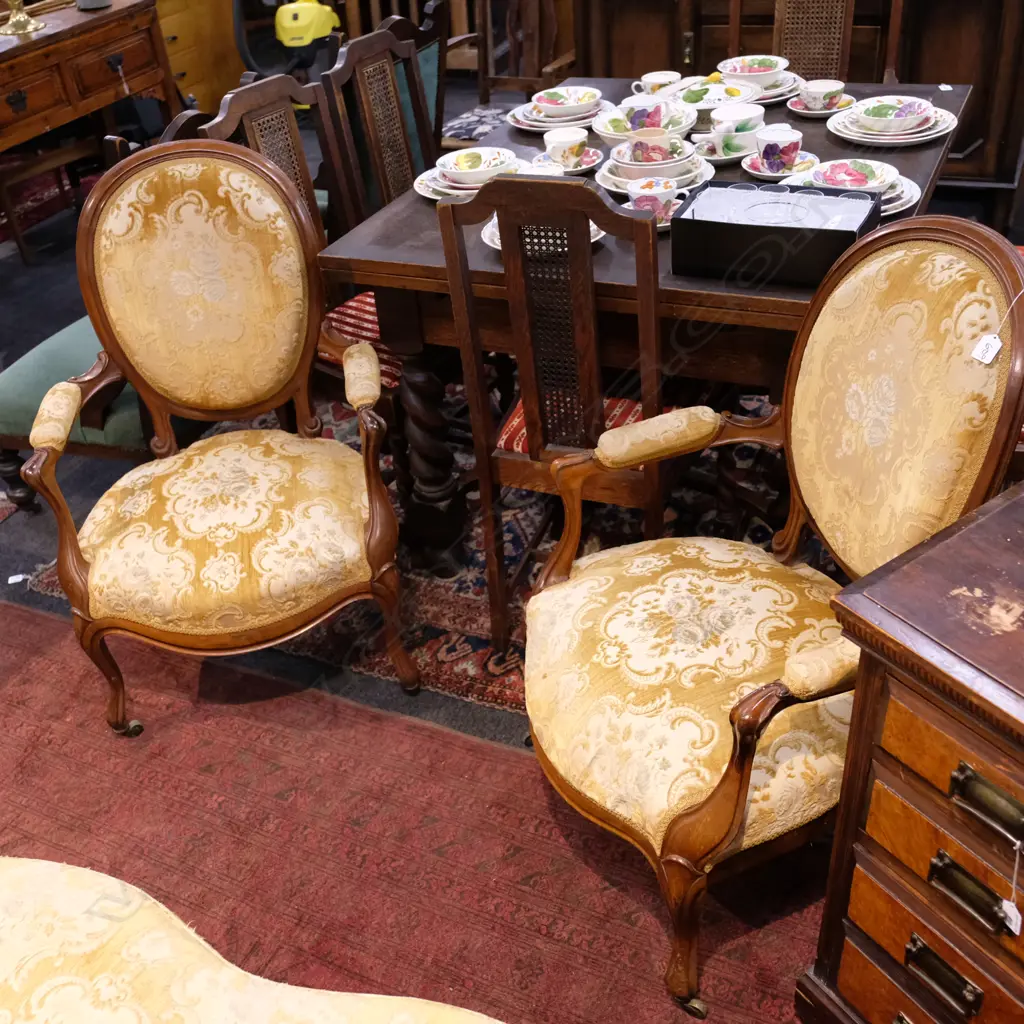 PR VICT. WALNUT OPEN ELBOW GRANDFATHER CHAIRS W. 620MM H. 960MM  Image 1++