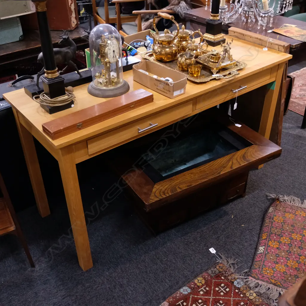 CONTEMPORARY 2 DRAWERS TAWA DESK W. 1410MM Image 1++