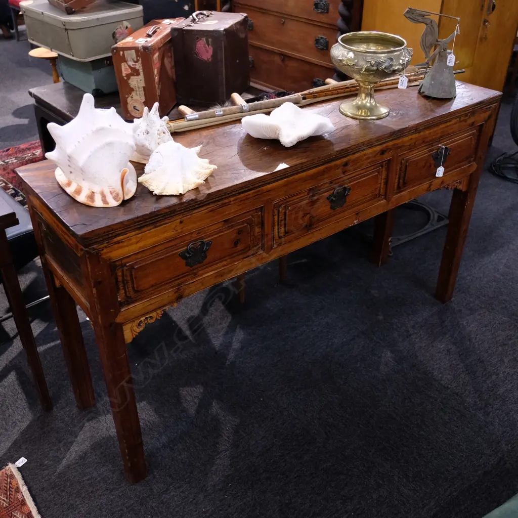 CHINESE ELM 3 DRAWER SIDE TABLE W. 1500MM H. 880MM Image 1++