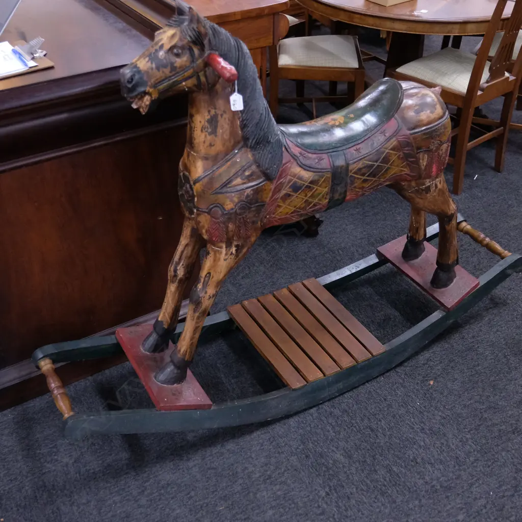HAND PAINTED WOODEN ROCKING HORSE L 1560 MM Image 1++