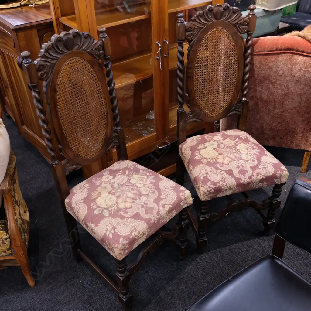 2 BARLEY TWIST CANE BACKED DINING CHAIRS Image 1++