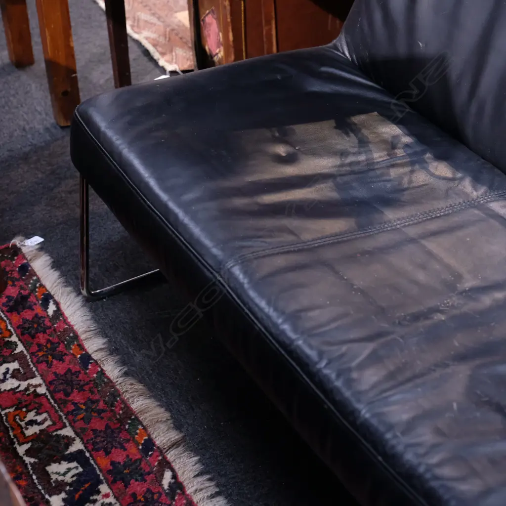 MODERNIST STYLE BLACK LEATHER SOFA. W.1640mm Image 1++