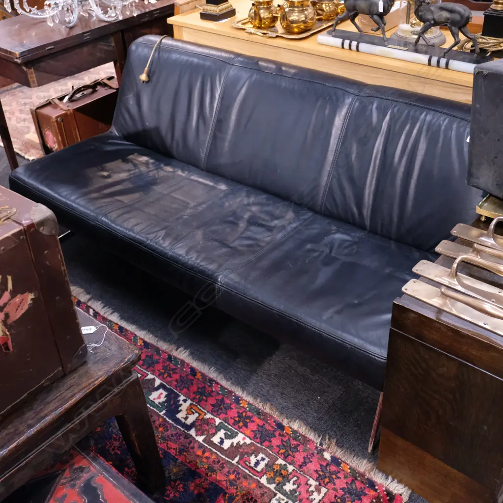 MODERNIST STYLE BLACK LEATHER SOFA. W.1640mm Image 1++