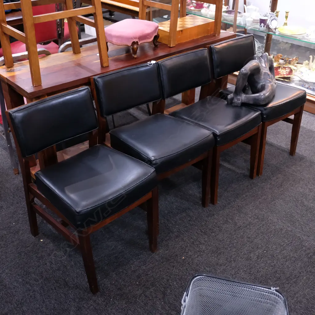 FOUR RETRO BLACK VINYL DINING CHAIRS Image 1++