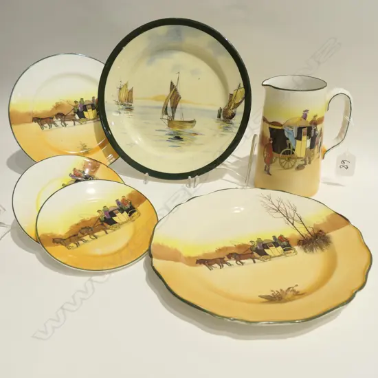 ASST ROYAL DOULTON COACHING PLATES + JUG