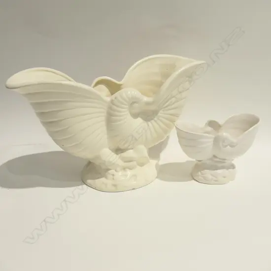 2 CROWN LYNN NAUTILIUS VASES LARGE AND SMALL L 300 MM