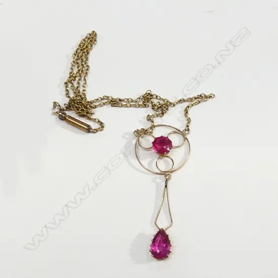 GOLD AND RED STONE  (RUBY?)  CHAIN DROP