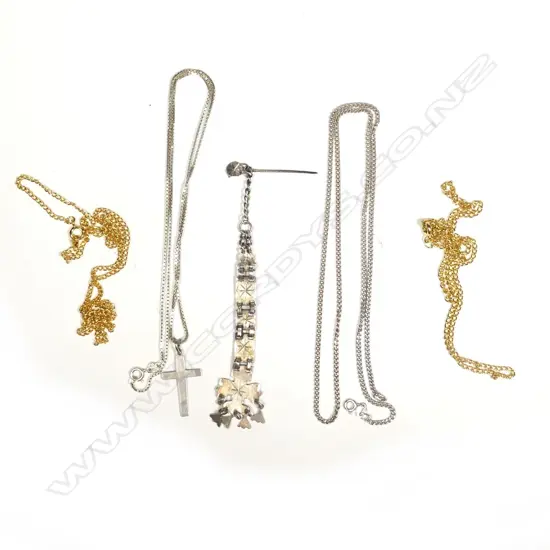 THREE SILVER CHAINS & TWO GOLD